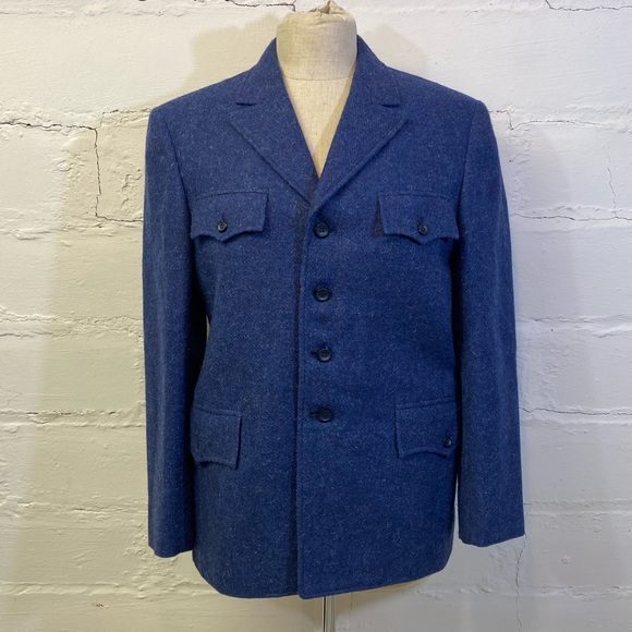 Vintage Ali Kong Custom Tailored Military Blazer in Blue Wool 4 Pockets Unisex - Picture 1 of 16